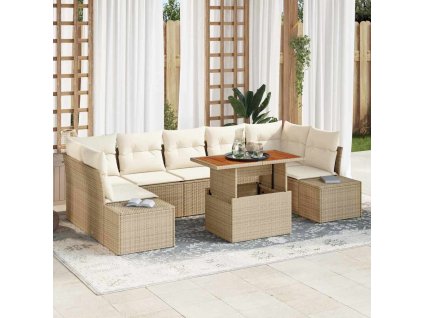 Multidom Záhradný jedálenský set s vankúšom 8 pcs Béžová a krémová