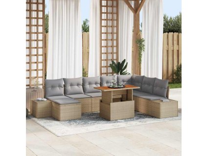 Multidom Záhradný jedálenský set s vankúšom 9 pcs Béžová a šedá