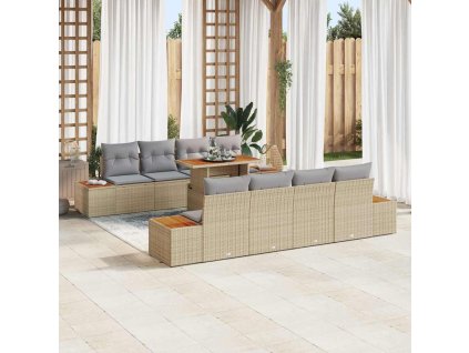 Multidom Záhradný jedálenský set s vankúšom 9 pcs Béžová a šedá