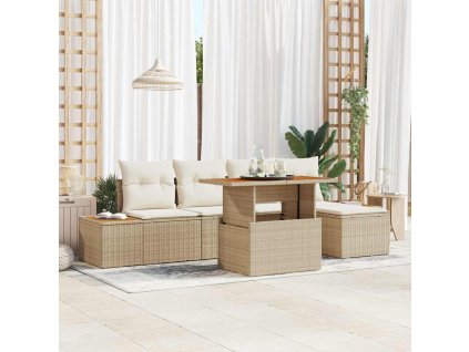 Multidom Záhradný jedálenský set s vankúšom 6 pcs Béžová a krémová