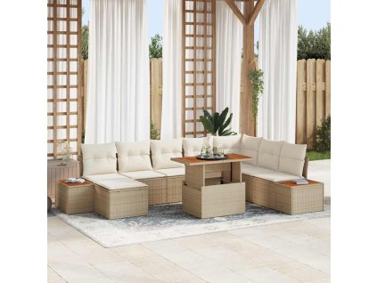 Multidom Záhradný jedálenský set s vankúšom 9 pcs Béžová a krémová