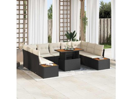 Multidom Záhradný jedálenský set s vankúšom 10 pcs Čierna a béžová