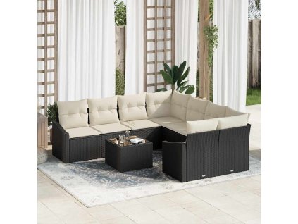 Multidom Sada pohoviek s vankúšom 9 pcs Čierna a krémová polyratan