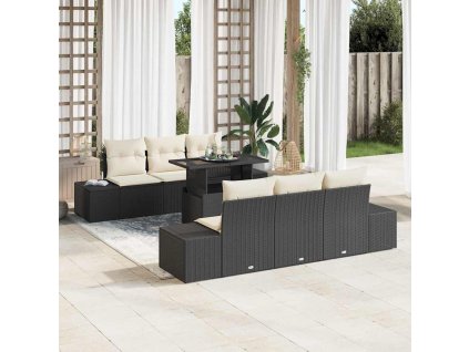 Multidom Súprava záhradných pohoviek s vankúšom 7 pcs Čierna a krémová