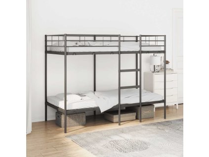 Multidom Poschodová posteľ bez matraca Čierna 90x200 cm Oceľ