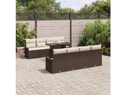 Multidom Súprava záhradných pohoviek s vankúšom 9 pcs Hnedá polyratan