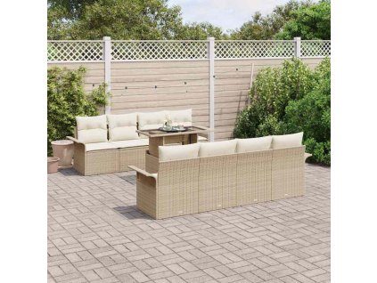 Multidom Súprava záhradných pohoviek s vankúšom 9 pcs Béžová polyratan