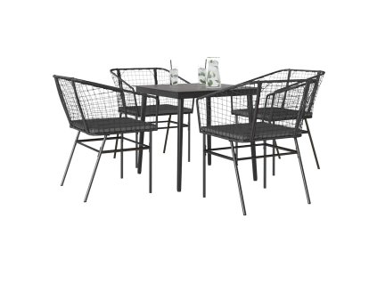 Multidom 5-dielna záhradná jedálenská súprava+podložky, čierna polyratan
