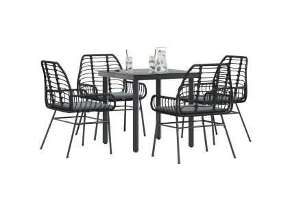 Multidom 5-dielna záhradná jedálenská súprava+podložky, čierna polyratan