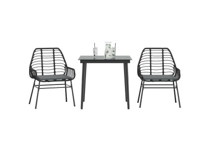 Multidom 3-dielna záhradná jedálenská súprava+podložky, čierna polyratan