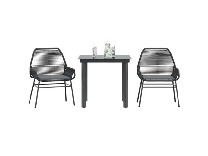 Multidom 3-dielna záhradná jedálenská súprava+podložky, čierna polyratan