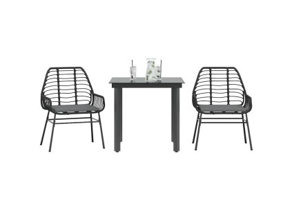 Multidom 3-dielna záhradná jedálenská súprava+podložky, čierna polyratan