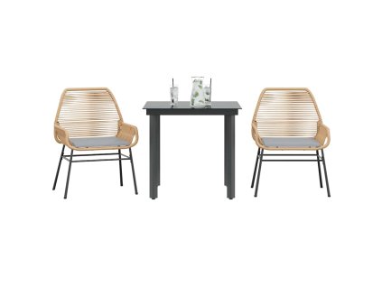 Multidom 3-dielna záhradná jedálenská súprava+podložky, hnedá, polyratan