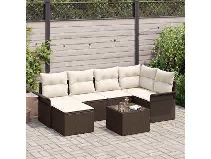 Multidom Súprava záhradných pohoviek s vankúšom 7 pcs Hnedá Poly ratan