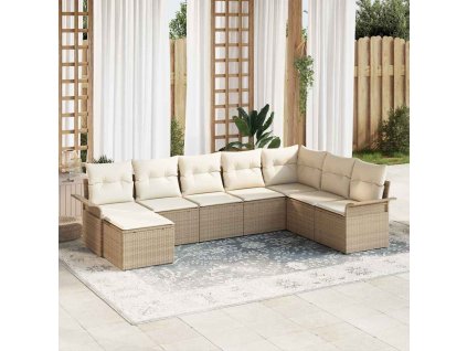 Multidom Súprava záhradných pohoviek s vankúšom 8 pcs Béžová polyratan