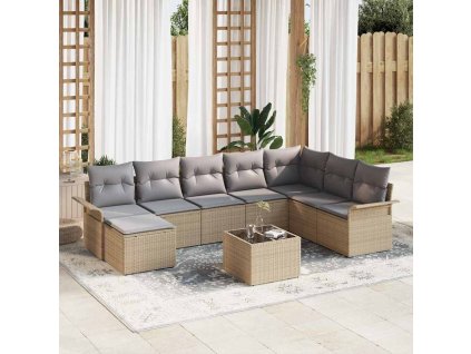 Multidom Súprava záhradných pohoviek s vankúšom 9 pcs Béžová polyratan