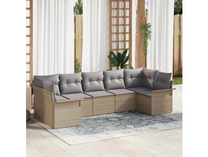 Multidom Súprava záhradných pohoviek s vankúšom 7 pcs Béžová polyratan