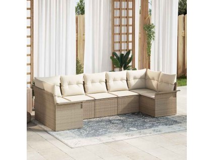 Multidom Súprava záhradných pohoviek s vankúšom 7 pcs Béžová Poly ratan