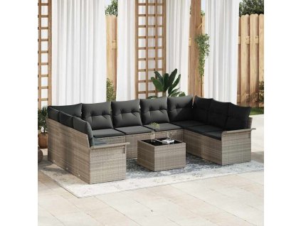 Multidom Súprava záhradných pohoviek 10 pcs Svetlosivá polyratan