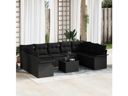 Multidom Súprava záhradných pohoviek s vankúšom 10 pcs Čierna polyratan