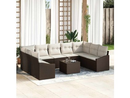 Multidom Súprava záhradných pohoviek 10 pcs Hnedá Poly ratan