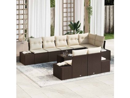 Multidom Súprava záhradných pohoviek 9 pcs Hnedá a smotanová polyratan