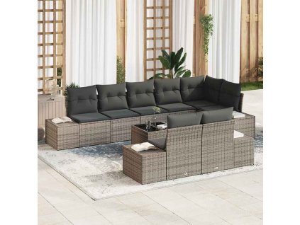 Multidom Súprava záhradných pohoviek s vankúšom 9 pcs Sivá polyratan