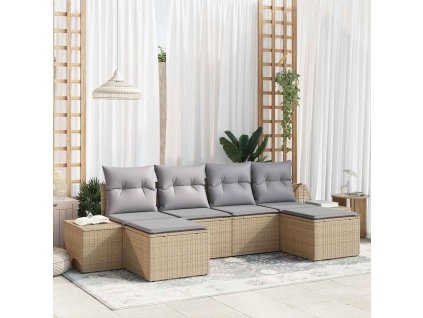 Multidom Súprava záhradných pohoviek s vankúšom 6 pcs Béžová polyratan