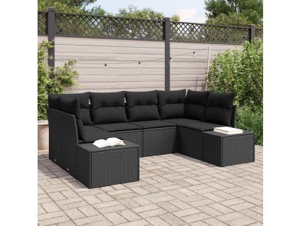 Multidom Súprava záhradných pohoviek s vankúšom 6 pcs Čierna polyratan