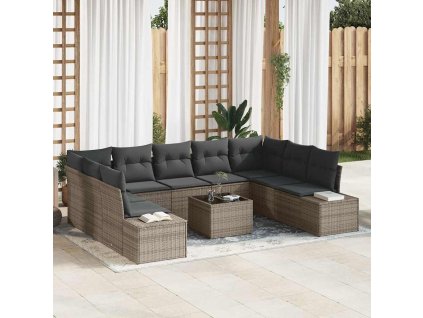 Multidom Súprava záhradných pohoviek s vankúšom 10 pcs Sivá polyratan