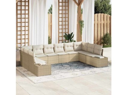 Multidom Súprava záhradných pohoviek s vankúšom 10 pcs Béžová polyratan