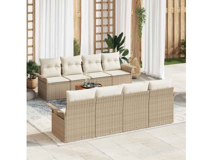 Multidom Súprava záhradných pohoviek s vankúšom 9 pcs Béžová polyratan