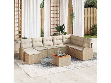 Multidom Súprava záhradných pohoviek s vankúšom 9 pcs Béžová Poly ratan