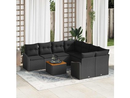 Multidom Súprava záhradných pohoviek s vankúšom 9 pcs Čierna Poly ratan