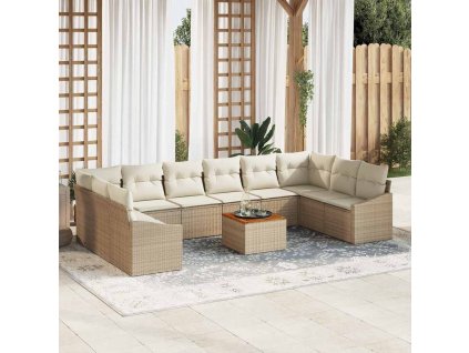 Multidom Súprava záhradných pohoviek s vankúšom 11 pcs Béžová polyratan