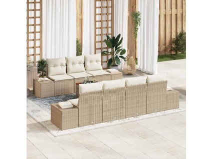 Multidom Súprava záhradných pohoviek s vankúšom 8 pcs Béžová polyratan