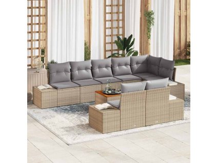 Multidom Súprava záhradných pohoviek s vankúšom 9 pcs Béžová Poly ratan