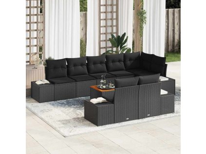 Multidom Súprava záhradných pohoviek s vankúšom 9 pcs Čierna Poly ratan