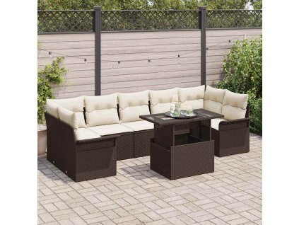 Multidom Súprava záhradných pohoviek s vankúšom 8 pcs Hnedá polyratan