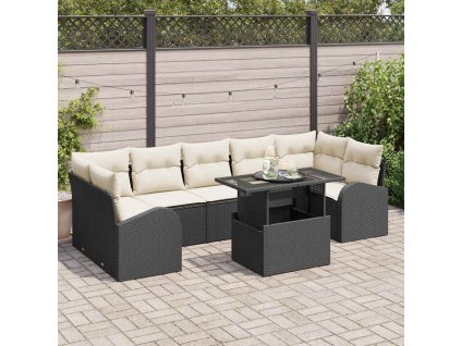 Multidom Súprava záhradných pohoviek s vankúšom 8 pcs Čierna Poly ratan