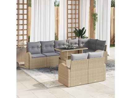 Multidom Sada pohoviek s vankúšom 9 pcs Beige a svetlo šedá polyratan