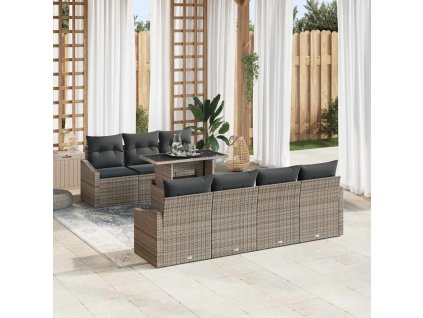 Multidom Súprava záhradných pohoviek s vankúšom 8 pcs Sivá polyratan