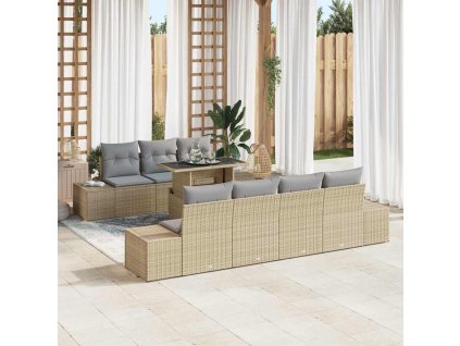 Multidom Sada pohoviek s vankúšom 8 pcs Beige a svetlo šedá polyratan