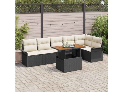 Multidom Súprava záhradných pohoviek s vankúšom 7 pcs Čierna a krémová