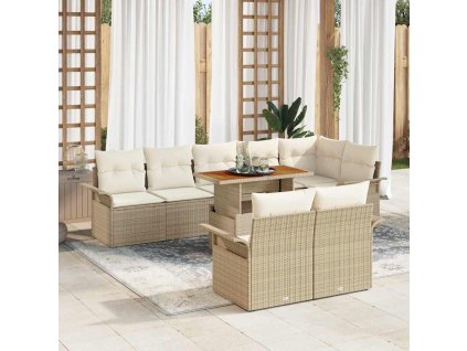 Multidom Súprava záhradných pohoviek s vankúšom 9 pcs béžová a kremová