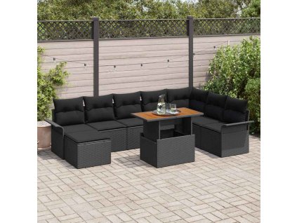 Multidom Súprava záhradných pohoviek s vankúšom 9 pcs Čierna