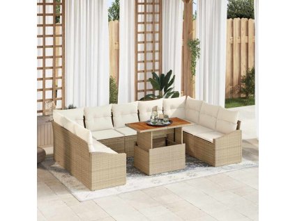 Multidom Záhradný jedálenský set s vankúšom 10 pcs Béžová a krémová