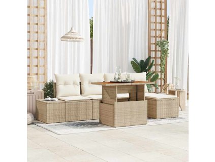 Multidom Záhradný jedálenský set s vankúšom 6 pcs Béžová a krémová