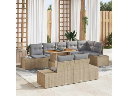 Multidom Záhradný jedálenský set s vankúšom 9 pcs Béžová a šedá