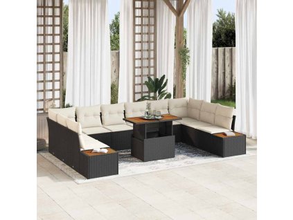 Multidom Záhradný jedálenský set s vankúšom 11 pcs Čierna a béžová